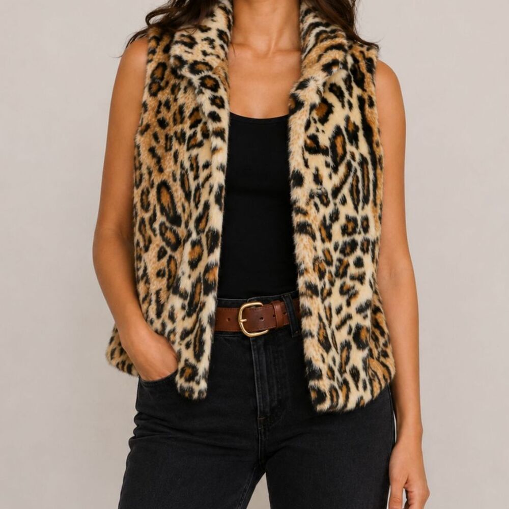 Leopard Faux Fur Vest Size Medium